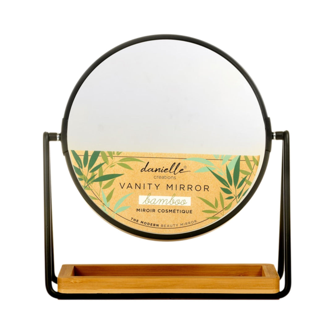 Danielle Bamboo Round Vanity Mirror - Black  5x Mag