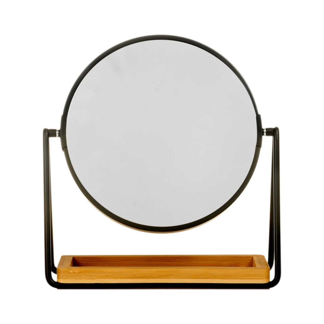 Danielle Bamboo Round Vanity Mirror - Black  5x Mag
